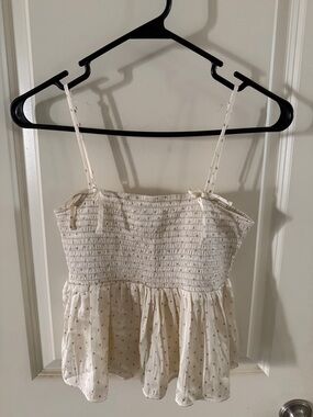 American Eagle Outfitters Cream Polka Dot Smocked Cami
